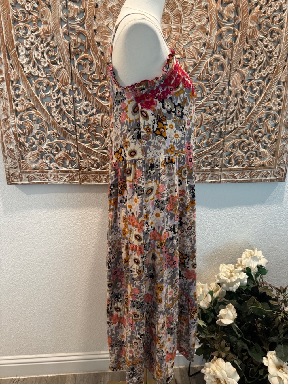 Natural Life Avery Boho Floral Midi Sundress, Pink Embroidered Trim, & Pockets! - Picture 6 of 15